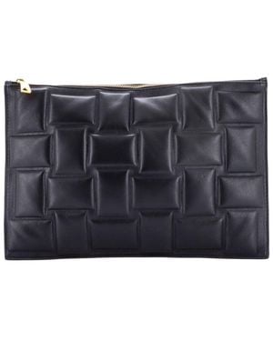 Bottega Veneta Embossed Padded Leather Cassette Zip Clutch (Authentic Pre-Loved) - Black