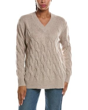 Forte Long Cable V-Neck Cashmere Jumper - Natural