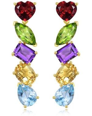 Nina Zhou Jewelry 14K 12.00 Ct. Tw. Garnet Peridot Amethyst Citrine Topaz Drop Earrings - Pink