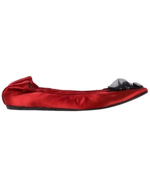 Lanvin Satin Brooch-Embellished Ballet Flat (Authentic Pre- Loved) - Red