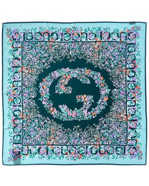 Gucci Floral Silk Scarf - Blue