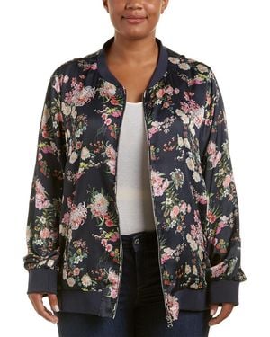 Lea & Viola Plus Floral Bomber Jacket - Black