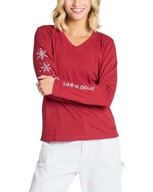 Life Is Good. Crusher V-Neck Shirt - Red