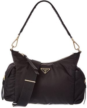 Prada Logo Nylon & Leather Shoulder Bag - Black