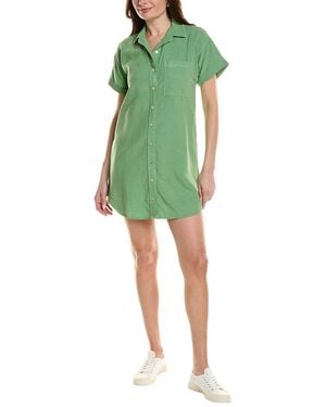 Bella Dahl Roll Sleeve Pocket Linen-Blend Shirtdress - Green