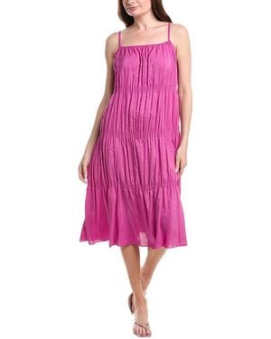 Eileen Fisher Petite Smocked Silk Dress - Pink