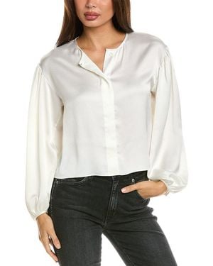 FRAME Long Sleeve Button Silk Blouse - White
