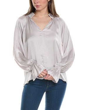 Lola & Sophie Vintage Satin Peasant Blouse - Grey