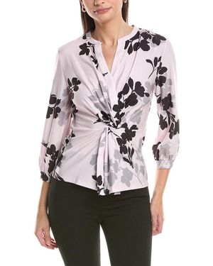 Anne Klein Twist Front Printed Blouse - White