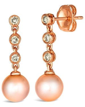 Le Vian Strawberry Pearls 14K Rose 0.15 Ct. Tw. Diamond & 6-7Mm Pearl Dangle Earrings - Orange
