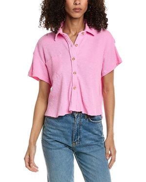 Chaser Brand Waffle Knit Button-Down Shirt - Red
