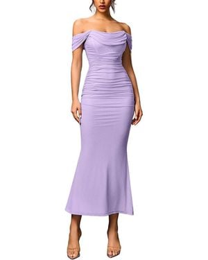 Amanda Royal Off-The-Shoulder Midi Dress - Purple