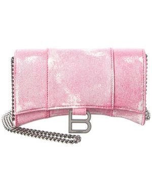 Balenciaga Hourglass Leather Wallet On Chain - Pink