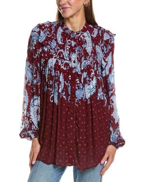 Hemant & Nandita Smocked Yoke Top - Red