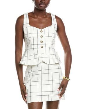 Kenneth Cole Windowpane Plaid Curved Peplum Vest - White