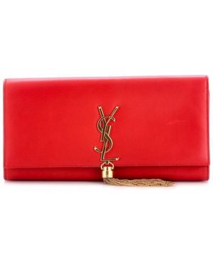 Saint Laurent Leather Classic Monogram Tassel Clutch Long (Authentic Pre- Loved) - Red