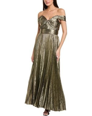 Tahari Accordion Pleated Gown - Green
