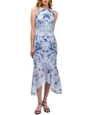 Marchesa Threadwork Voile Handkerchief Dress - Blue