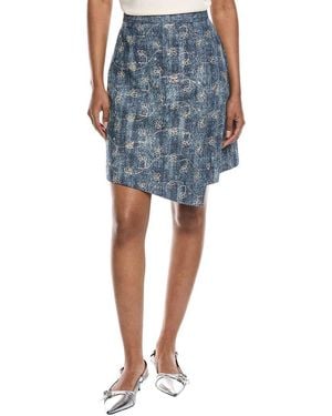 Gracia Flower Embroidered Mini Denim Skirt - Blue