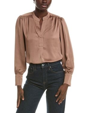 Anne Klein V-Neck Pleat Front Blouse - Black