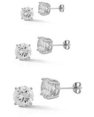 Glaze Jewelry Rhodium Plated Cz Set Of Round Earrings - White