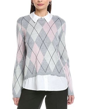 Cece Argyle Twofer Wool-Blend Jumper - Grey