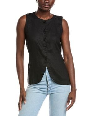 Eileen Fisher Petite Round Neck Linen Long Vest - Black