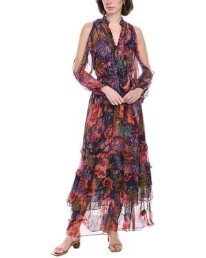 Johnny Was Ashlee Cold-Shoulder Silk Maxi Dress - Red