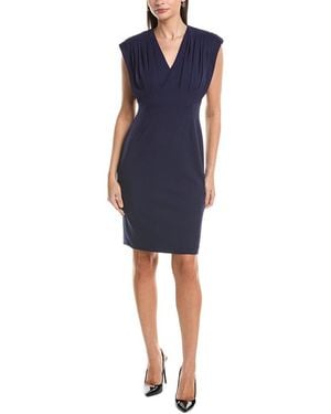 Anne Klein V-Neck Pleated Bodice Sheath Dress - Blue