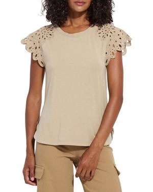 Lyssé Katarina Eyelet Sleeve Trim Top - Brown