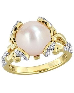 Rina Limor Plated 0.54 Ct. Tw. Gemstone & 10-10.5Mm Pearl Ring - Metallic