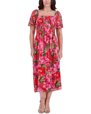 Kensie Printed Chiffon Midi Dress - Red