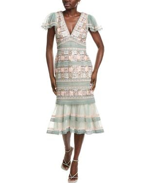 Tadashi Shoji Belle Sequin Lace Panel Midi Dress - Brown