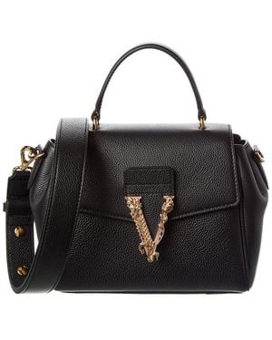 Versace Dnu Cost Virtus Leather Satchel - Black
