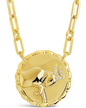 Sterling Forever 14k Plated Cz Bold Link Taurus Zodiac Necklace - Metallic