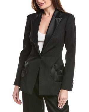Oscar de la Renta Peplum Waist Grain De Poudre Wool-Blend Jacket - Black