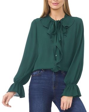 Cece Button Down Ruffle Top - Green