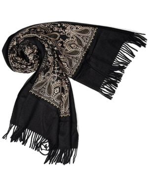 Saachi Paisley Embroidered Scarf - Black