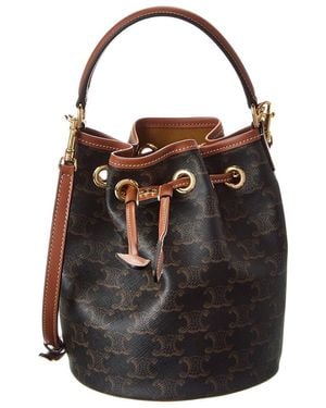 Celine Teen Clara Triomphe Canvas & Leather Bucket Bag - Black