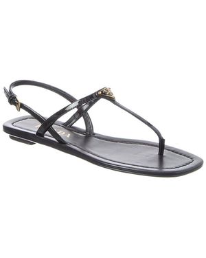 Prada Triangle Logo Leather Sandal - Metallic