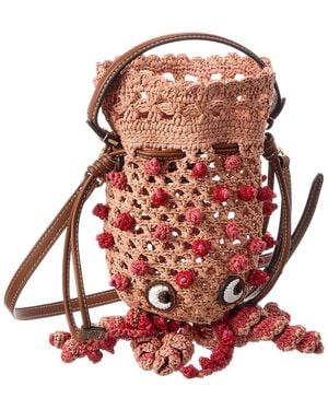 Anya Hindmarch Squid Raffia & Leather Bucket Bag - Red