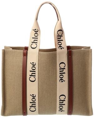 Chloé Woody Large Canvas & Leather Tote - Natural