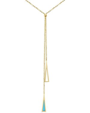 Italian Gold 14K Lariat Necklace - White