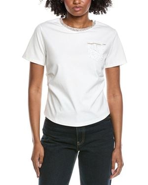 Gracia Round Neck Lace & Pocket T-Shirt - White