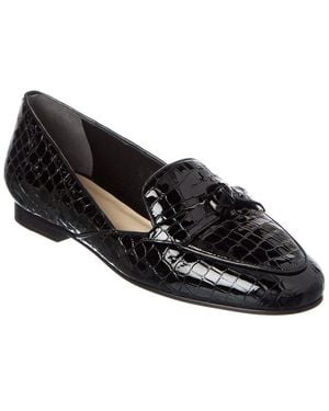 Alexandre Birman Clarita Belgian Croc-Embossed Patent Loafer - Black