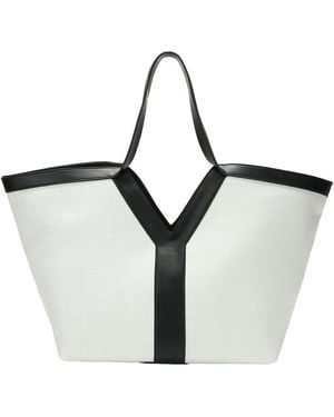 Tiffany & Fred Paris Raffia & Leather Large Tote - White
