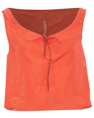 Miu Miu 1990's Nylon Drawstring Leather Trim Cropped Tank, Size It (Authentic Pre-Loved) - Red