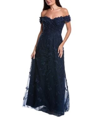 Teri Jon Butterfly Applique Gown - Blue