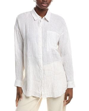 Eileen Fisher Classic Collar Linen Long Shirt - White
