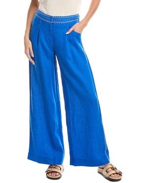 Johnny Was Wide Leg Pleated Linen Pant - Blue